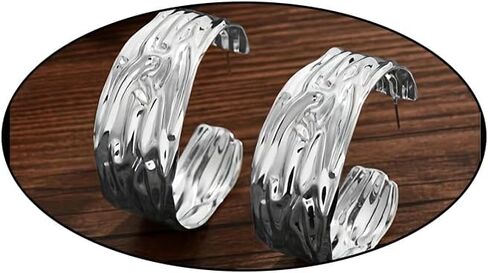 Statement Gold Hammered Wide Hoop Earrings for Women Trendy, Chunky Large Circle Big Huggie Drop Dangle Earring Unique Party Jewelry Accessories Gifts in Kuwait