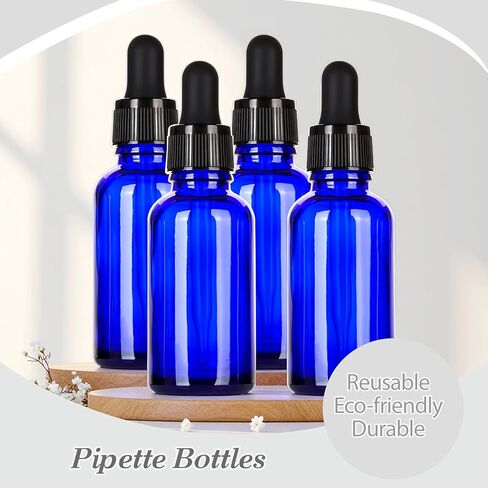 زجاجات قطارة زجاجية زرقاء سعة 1 أونصة من ALIFEIA، 4 عبوات 30 مل زجاجات صبغة سميكة فارغة ومضادة للتسرب للزيوت العطرية وزيت الشعر والسوائل والمختبر وزجاجة الصيدلة والتدليك والعلاج العطري in Kuwait