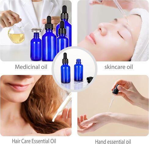 زجاجات قطارة زجاجية زرقاء سعة 1 أونصة من ALIFEIA، 4 عبوات 30 مل زجاجات صبغة سميكة فارغة ومضادة للتسرب للزيوت العطرية وزيت الشعر والسوائل والمختبر وزجاجة الصيدلة والتدليك والعلاج العطري in Kuwait