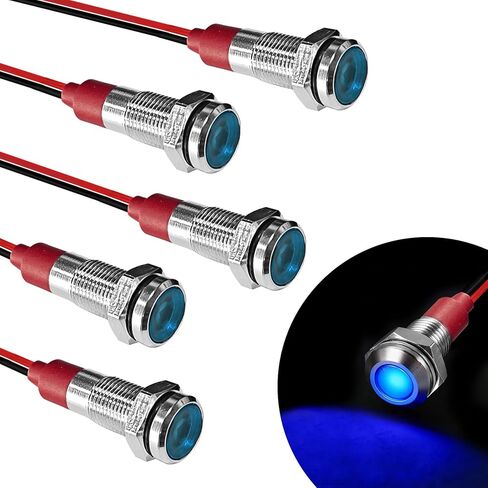 5pcs 6mm 1/4 "مصباح مؤشر LED ، AC/DC 12-24V مصباح إشارة المعادن IP66 مقاومة للماء ، مؤشر معدني مع سلك 145 مم ، استبدال مؤشر مؤشر LED للسيارات لقوارب شاحنات سيارات داش التجريبية (أحمر) in Saudi Arabia
