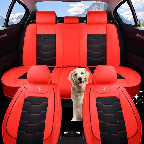 Car Seat Covers, Seat Covers for Kia Forte 2010-2024, Black with Red Edges, Waterproof Faux Leather, Covers 5 Seats, Simple and Versatile Style, Easy to Clean, Airbag Compatible in Saudi Arabia