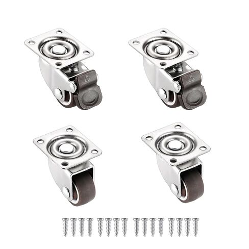 WANLIAN 1 Inch Plate Caster Wheels, Low Profile Swivel Casters Set of 4 Heavy Duty Load 99 Lbs with Brakes No Noise Rubber Small Locking Castor Wheels for Furniture, Table Legs, DIY Projects in Saudi Arabia
