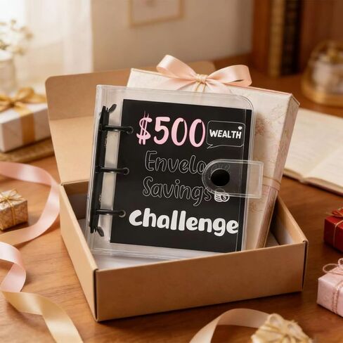 Mini Money Saving Binder مع 25 مظاريف نقدية 500 دولار للتوفير الأموال تحدي التحديات التي تحدي التوفير القابلة لإعادة الاستخدام كتاب ميزانية مع الملصقات ، موثق المدخرات ، الهدايا لعيد الميلاد ، العام الجديد in Saudi Arabia