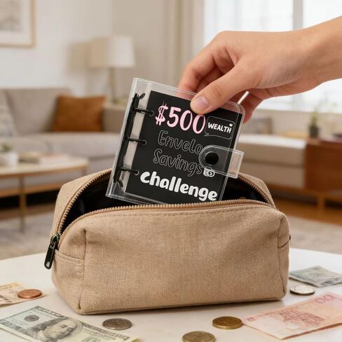 Mini Money Saving Binder مع 25 مظاريف نقدية 500 دولار للتوفير الأموال تحدي التحديات التي تحدي التوفير القابلة لإعادة الاستخدام كتاب ميزانية مع الملصقات ، موثق المدخرات ، الهدايا لعيد الميلاد ، العام الجديد in Saudi Arabia