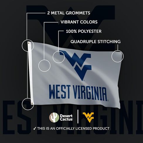 علم جامعة فرجينيا الغربية بصبار الصحراء - لافتة متسلقي الجبال WVU مقاس 3 × 5 أقدام، عرض قماشي متين للاستخدام الداخلي/الخارجي (النمط C1) in Kuwait