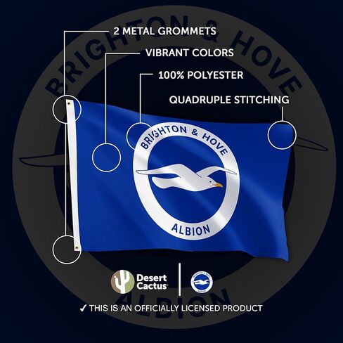 Desert Cactus Brighton & Hove Albion Flag BHAFC Seagulls 100% Polyester Indoor Outdoor 3x5 feet Officially Licensed Gear (Design B) in Saudi Arabia
