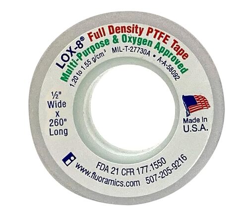 Fluoramics' LOX-8 Full Density Thread Seal Tape 1/2" Wide x 260" Length… in Saudi Arabia