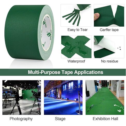 BOMEI PACK Dark Green Gaffer Tape, Matte Non-Reflective, 3inch x 20yds No Residue Hand Tear Self-Adhesive Tape for Labeling, Cable, Stage, Photo Studio, Painters and Duct Repair, 1 Pack in Saudi Arabia