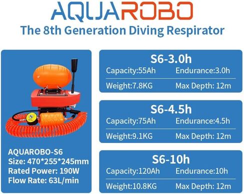 AQUAROBO 819 جهاز تهوية للغوص بدون خزان نظام غوص (S6/S7/S9/S77) ضاغط سكوبا محمول يعمل بالبطارية للتنفس تحت الماء in Kuwait