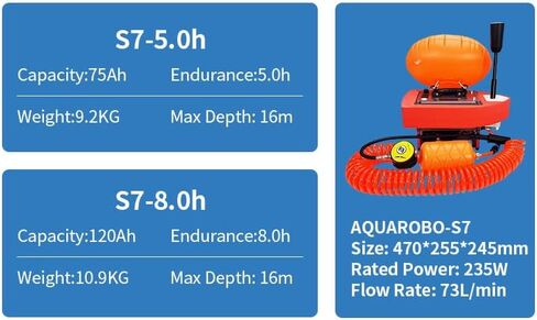 AQUAROBO 819 جهاز تهوية للغوص بدون خزان نظام غوص (S6/S7/S9/S77) ضاغط سكوبا محمول يعمل بالبطارية للتنفس تحت الماء in Kuwait