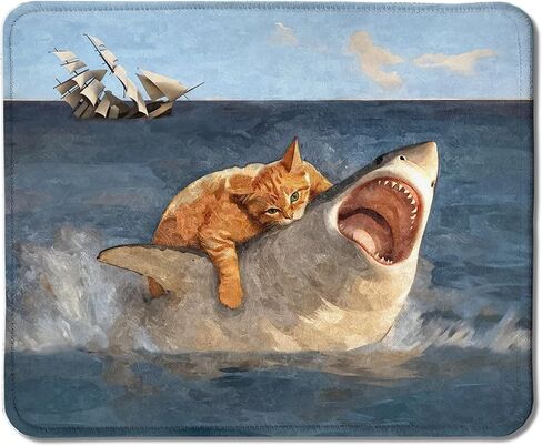 Funny Shark Mouse Pad, Funny Black Cat Attack Shark Mouse Pads for Wireless Mouse Computers Laptop Desk Accessories, Black Cat Office Supplies, 9.5x7.9 Inch in Saudi Arabia