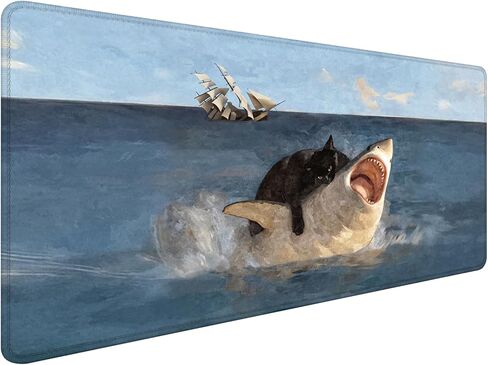 Funny Shark Mouse Pad, Funny Black Cat Attack Shark Mouse Pads for Wireless Mouse Computers Laptop Desk Accessories, Black Cat Office Supplies, 9.5x7.9 Inch in Saudi Arabia