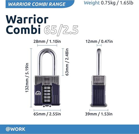 Henry Squire Warrior 5 Wheel Long Shackle Combination Padlock, 65 mm (Length), Blue in Saudi Arabia
