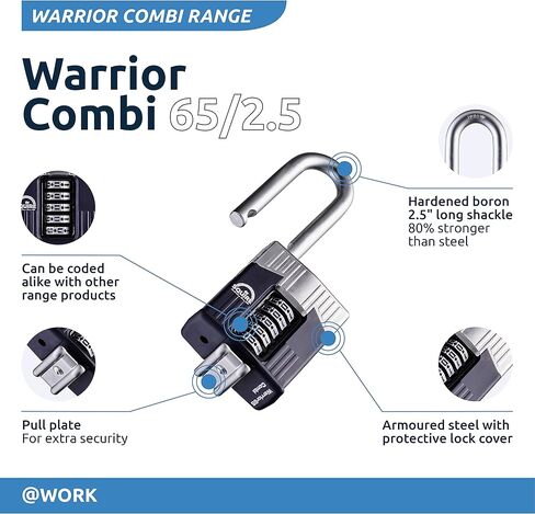 Henry Squire Warrior 5 Wheel Long Shackle Combination Padlock, 65 mm (Length), Blue in Saudi Arabia