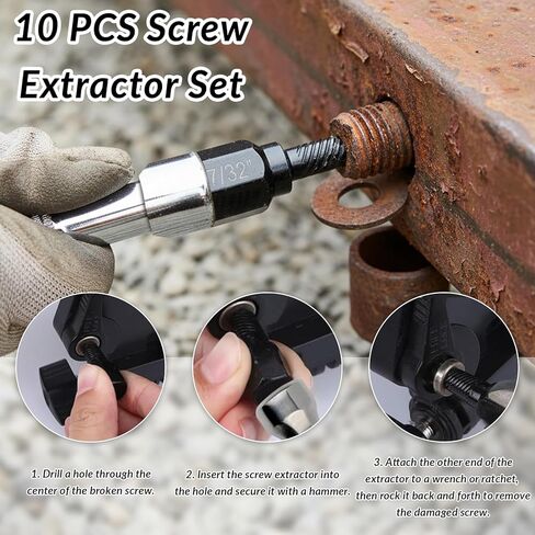 10PCS Screw Extractor Set for Broken Bolts and Screws, Hex Shank Damaged Screw Remover, Professional Bolt Removal Tool Kit in Saudi Arabia