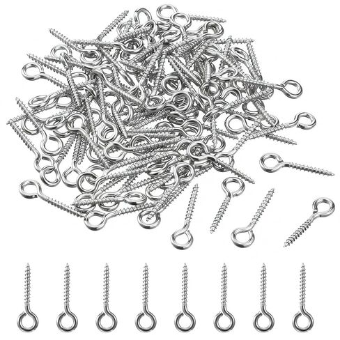 100 PCS Eye Hooks, 0.66 Inch Stainless Steel Small Eye Screws Silver Heavy Duty Mini Eyes Hook Screws for Crafts Jewelry Making Wood Hanging DIY Handwork Arts Supplies in Saudi Arabia