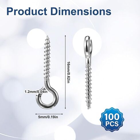 100 PCS Eye Hooks, 0.66 Inch Stainless Steel Small Eye Screws Silver Heavy Duty Mini Eyes Hook Screws for Crafts Jewelry Making Wood Hanging DIY Handwork Arts Supplies in Saudi Arabia
