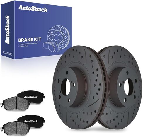 AutoShack Front Brake Kit Replacement for Subaru Forester Outback AWD Drilled & Slotted E-Coated Disc Brake Rotors Black Ceramic Brakes Pads 11.56" 293.5 mm SCD1539-PR41409RL in Kuwait