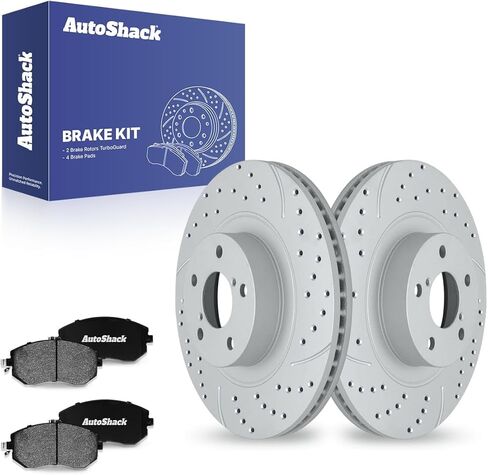 AutoShack Front Brake Kit Replacement for Subaru Forester Outback AWD Drilled & Slotted E-Coated Disc Brake Rotors Black Ceramic Brakes Pads 11.56" 293.5 mm SCD1539-PR41409RL in Kuwait