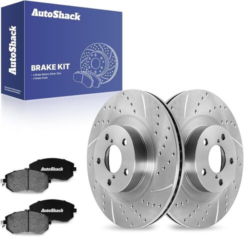AutoShack Front Brake Kit Replacement for Subaru Forester Outback AWD Drilled & Slotted E-Coated Disc Brake Rotors Black Ceramic Brakes Pads 11.56" 293.5 mm SCD1539-PR41409RL in Kuwait