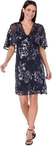 R&M Richards Elegant Knee-Length Beaded Floral Dress W/Sheer Capelet & Flutter Sleeves in Saudi Arabia