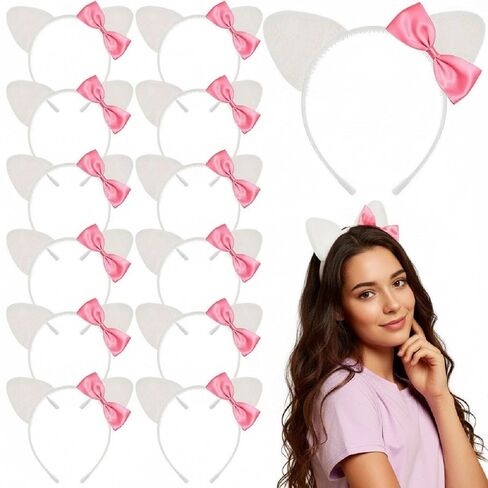 12 PCS KITTY CAT ORSBANDS Hello Cat Birthday Party Favors Decorations Hitten Bow Decorations for Kitty Hair Assories (Pink Polka Dots ، Cute) in Saudi Arabia