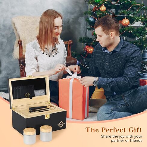 Large Bamboo Box Set with Lock, Wooden Home Decorative Box with Detachable Partition, Jewelry box, Accessory Tool Storage Box for Gift Giving(Black) in Kuwait