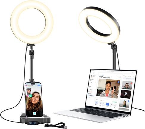 مصباح حلقة المكتب مع حامل هاتف مغناطيسي ، 10 '' مؤتمر فيديو بودكاست أدوات الإضاءة البودكاست لجهاز كمبيوتر محمول مراقب التكبير مكملة للتكبير ، 3 ملونة LED Halo Light مع موقف قابل للتعديل للمكتب المنزلي in Kuwait