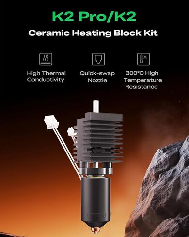 Creality K2 Pro/K2 Ceramic Heating Block Kit, with Extra 1PCS 0.4MM Quick-swap Nozzle, All-Metal Integrated Hotend for K2, K2 Pro 3D Printer, Supports 350°C High Temperature in Saudi Arabia