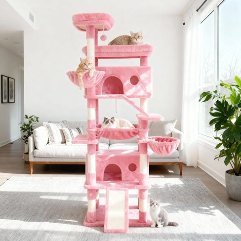 80-Inch Tall Cat Tree Tower for Indoor Cats/Large Cat Tree with Hammock, Scratching Posts & Perches/Big Multi-Level Cat Tower for Large Adult Cats/Light Grey in Saudi Arabia