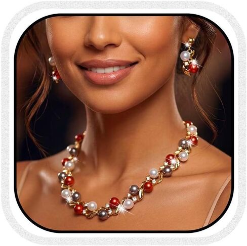 Unicra Pearl Jewelry Sets Gold Necklace Earrings Set Formal Prom Indian Wedding Costume Jewelry Set for Women and Brides in Saudi Arabia