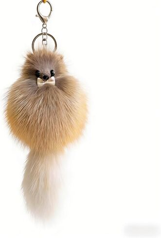 Cute Faux Fur Animal Keychain for Women, Plush Pom Pom Bag Charm Pendant with Tail, Furry Keyring Car Accessories Gifts in Saudi Arabia