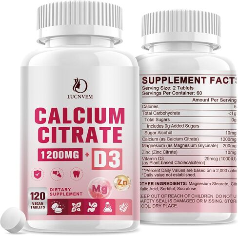 Calcium Citrate 1200 mg with Vitamin D3 Supplement for Women & Men, Calcium Magnesium Zinc D3 for Bone Muscle & Teeth Health - 120 Count - 60 Day Vegan Supply in Saudi Arabia
