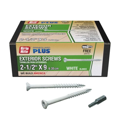 Grip-Rite L212STW1 PrimeGuard Plus #9 x 2-1/2" Premium Deck Screw, T25 Star Drive, White, 1lb Box in Saudi Arabia