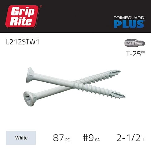 Grip-Rite L212STW1 PrimeGuard Plus #9 x 2-1/2" Premium Deck Screw, T25 Star Drive, White, 1lb Box in Saudi Arabia