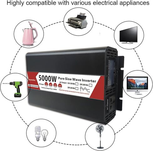 RSWMAHGEZ Pure Sine Wave Inverter 12v 220v 4000W 5000W DC 12V 24V 48V to AC 220V Converter Solar Car Power Transformer LED(5000W,12V-220-240V 50HZ) in Saudi Arabia