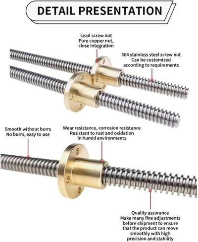 S25HH0 T16 Lead Screw Left Hand 100 150 200 300 350 400 500 1000mm Lead 2/3mm Tr16 Screw Large Lead Trapezoidal Screw 3D Printer Part(Left-Hand Lead 3mm,150mm) in Saudi Arabia