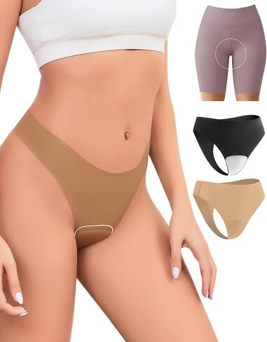 Seamless Workout Thongs for Women - No Show Womens Underwear with Wide Gusset Invisible Panties Nude&Black 2 Pack in Kuwait