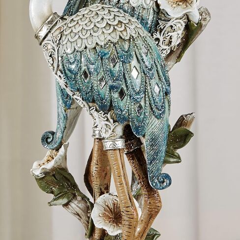 Devoted Cranes Table Sculpture Teal - Made of Resin Coastal Crane Shorebirds - Glitter Accents - Bird Statue - Flowers, Vining Leaves Base - Measures 5 Inches Wide, 16 Inches High in Saudi Arabia