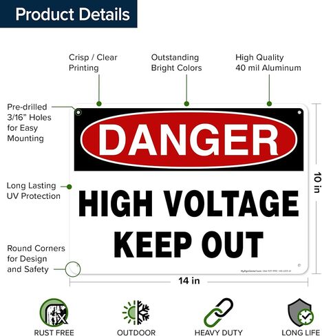 Danger High Voltage Keep out Sign, 10x14 Inches, Rust Free .040 Aluminum, Fade Resistant, Made in USA by My Sign Center in Saudi Arabia