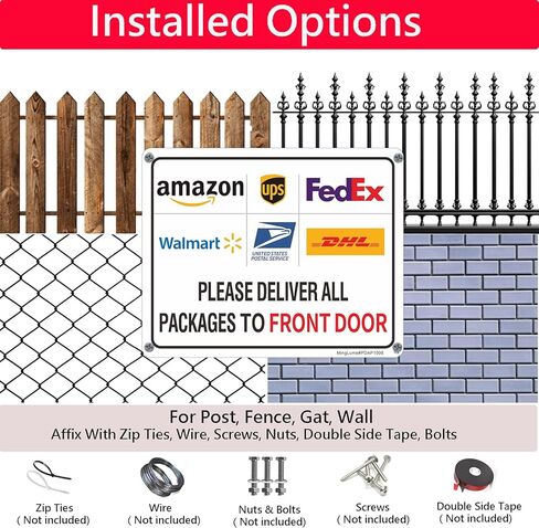 Package Delivery Sign - Deliver All Packages To Front Door. 10x8 Inch Rust-Free Reflective Aluminum, Weatherproof & Fade Resistant Parcel Instruction Sign for Home,Apartment,Office Easy to Install in Saudi Arabia