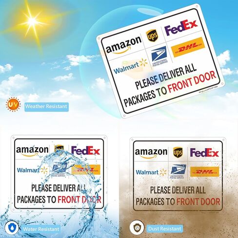 Package Delivery Sign - Deliver All Packages To Front Door. 10x8 Inch Rust-Free Reflective Aluminum, Weatherproof & Fade Resistant Parcel Instruction Sign for Home,Apartment,Office Easy to Install in Saudi Arabia