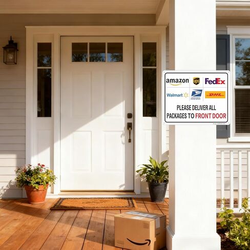 Package Delivery Sign - Deliver All Packages To Front Door. 10x8 Inch Rust-Free Reflective Aluminum, Weatherproof & Fade Resistant Parcel Instruction Sign for Home,Apartment,Office Easy to Install in Saudi Arabia