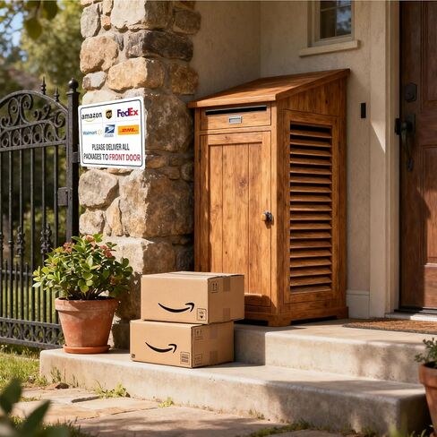 Package Delivery Sign - Deliver All Packages To Front Door. 10x8 Inch Rust-Free Reflective Aluminum, Weatherproof & Fade Resistant Parcel Instruction Sign for Home,Apartment,Office Easy to Install in Saudi Arabia