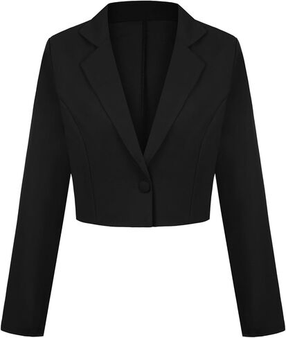 Cropped Blazer for Women Long Sleeve Notch Lapel Button Front Blazers Casual Work Office Cardigan Suit Jacket in Kuwait