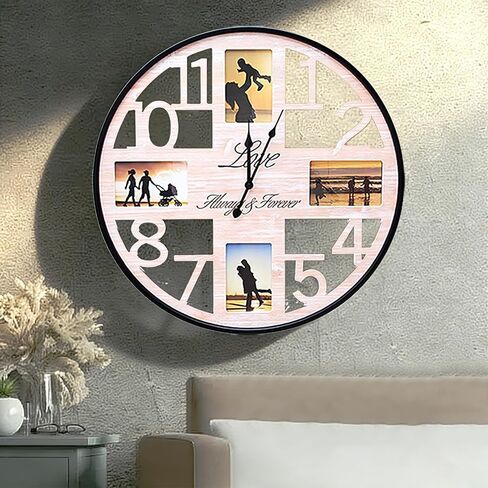 Large Wall Clock with Picture Frames Collage Deco Silent Rustic Farmhouse Wall Clock Battery Operated Oversized Wall Clocks for Living Room Home Kitchen 24 Inch in Saudi Arabia