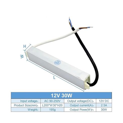 Lighting Transformer 90-250V AC to DC 12V 30W 2.5A Driver Adapter Aluminum Outdoor IP67 Waterproof Switching Power Supply in Kuwait