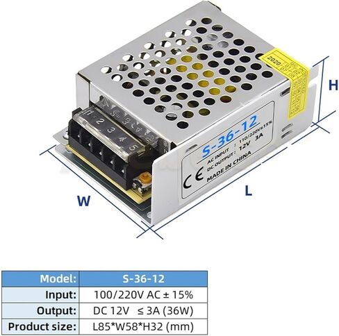 AC-DC الألومنيوم تحويل التيار الكهربائي 110 فولت 220 فولت التيار المتناوب إلى تيار مستمر 12 فولت 3A 36 واط الإضاءة سائق محول محول محول بلا ضوضاء in Kuwait