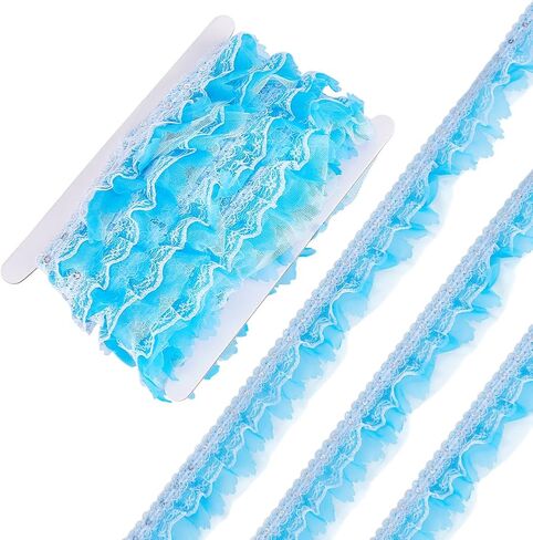 10 Yards Ruffle Ribbon Trim 1.5 Inch Blue Gingham Pleated Lace Trim Ruffle Gathered Lace Trims for Home Doll Cloth Decoration in Saudi Arabia