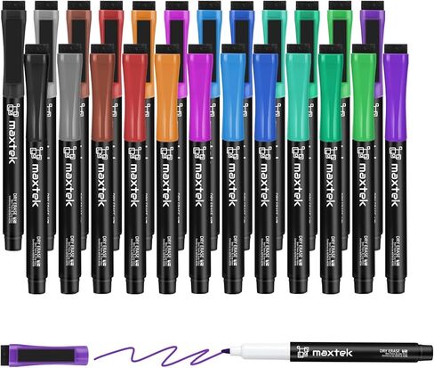 Maxtek Dry Erase Marks Tip Ultra Fine Tip ، علامات مغناطيسية مع ممحاة لتخطيط السبورة ، لوحات التقويم ، 12 لونًا ، رائحة منخفضة in Kuwait